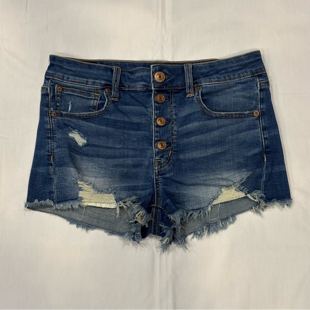 American Eagle High Rise Shortie Shorts Womens Size 6 Distressed Button Fly